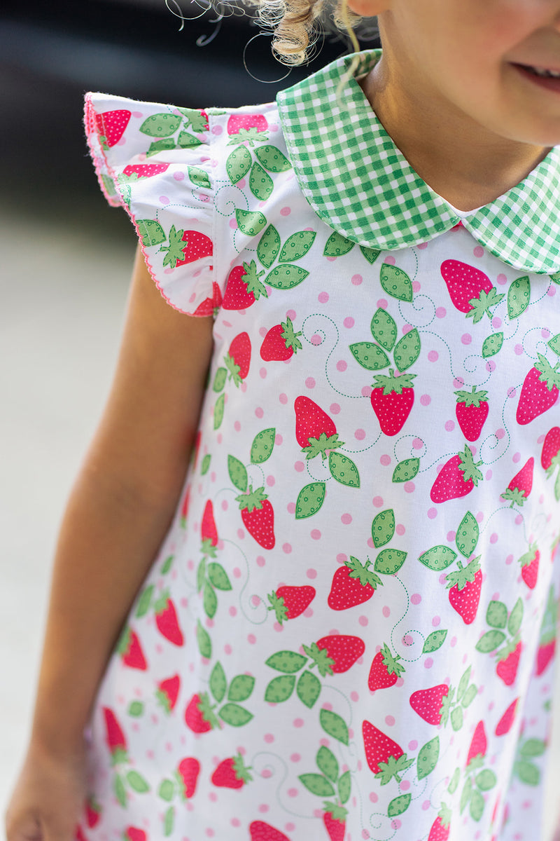 "Strawberry Patch" printed pima girl's A Line dress - Little Threads Inc. Children's Clothing