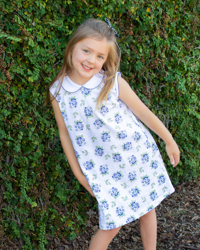 Blue Hydrangea Pima Cotton A line Girl's Dress - Little Threads Inc. Children's Clothing