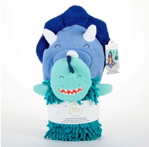 Dino baby  hooded towel and wash mitten Set - Little Threads Inc. Children's Clothing