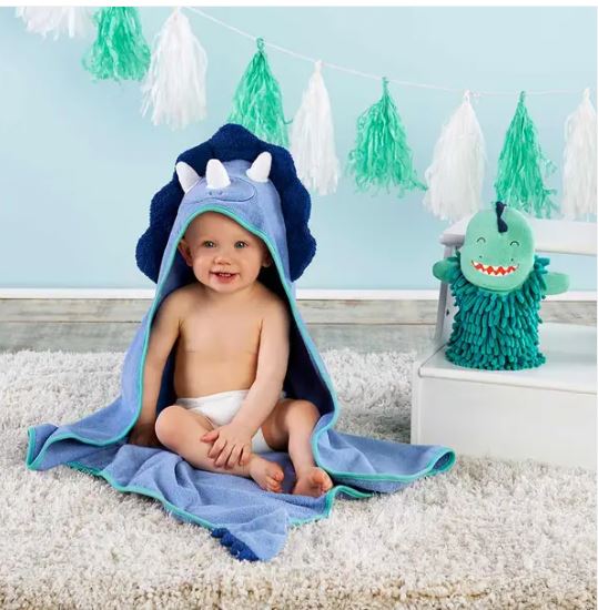 Dino baby  hooded towel and wash mitten Set - Little Threads Inc. Children's Clothing