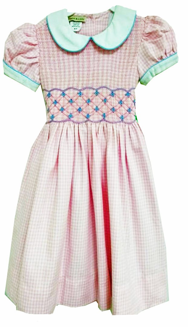 Pink Checks Hand smocked Fall  girl's dress - Little Threads Inc. Children's Clothing