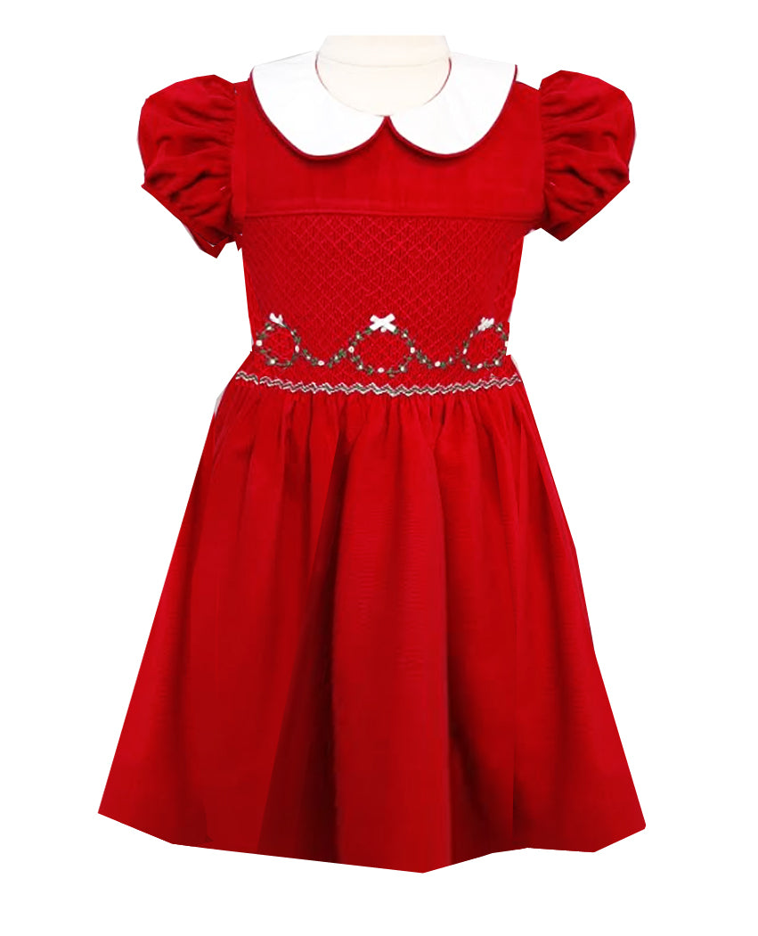 Christmas Wreath Smocked dress - Little Threads Inc. Children's Clothing