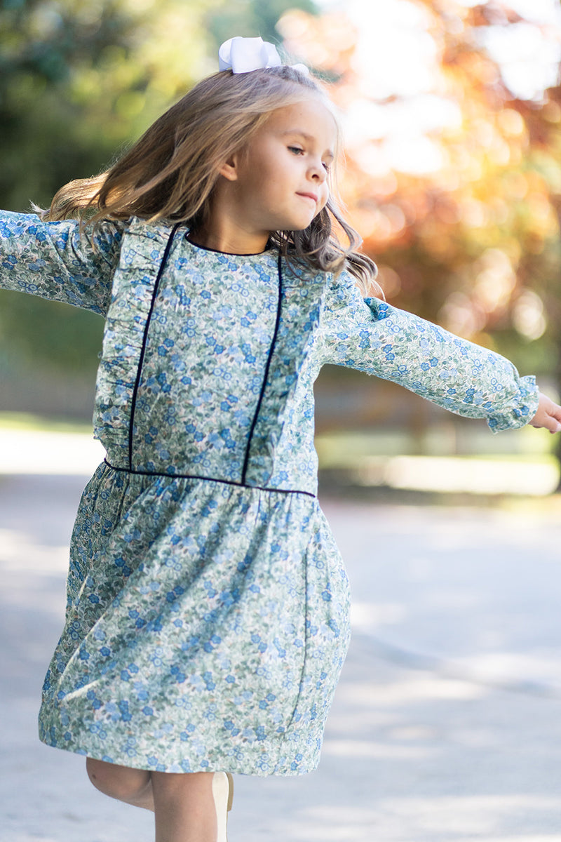 Girl's "Sienna and Luca" Floral Drop Waist Ruffle Dress - Little Threads Inc. Children's Clothing