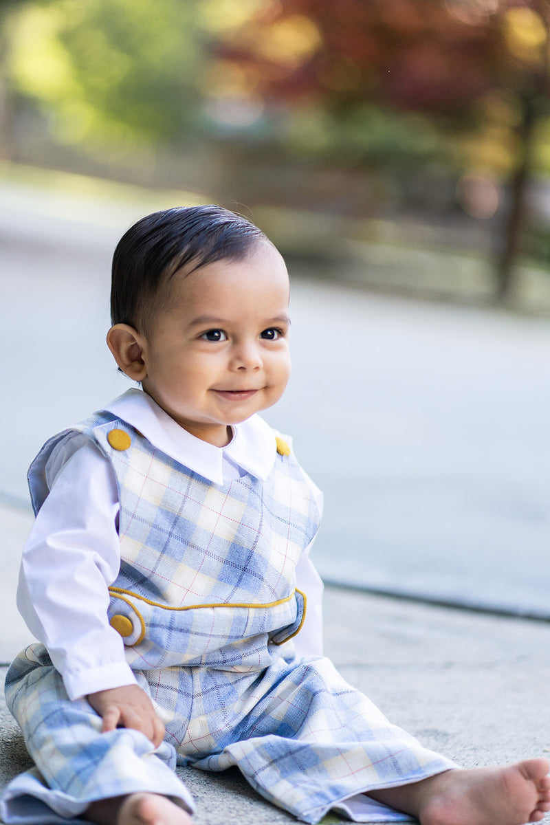Leo Viella plaid long boy's overall. - Little Threads Inc. Children's Clothing
