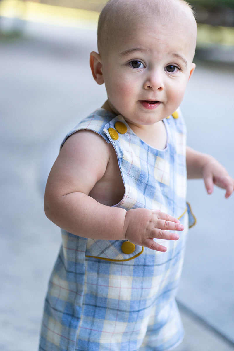 Leo Viella plaid boy's overall. - Little Threads Inc. Children's Clothing