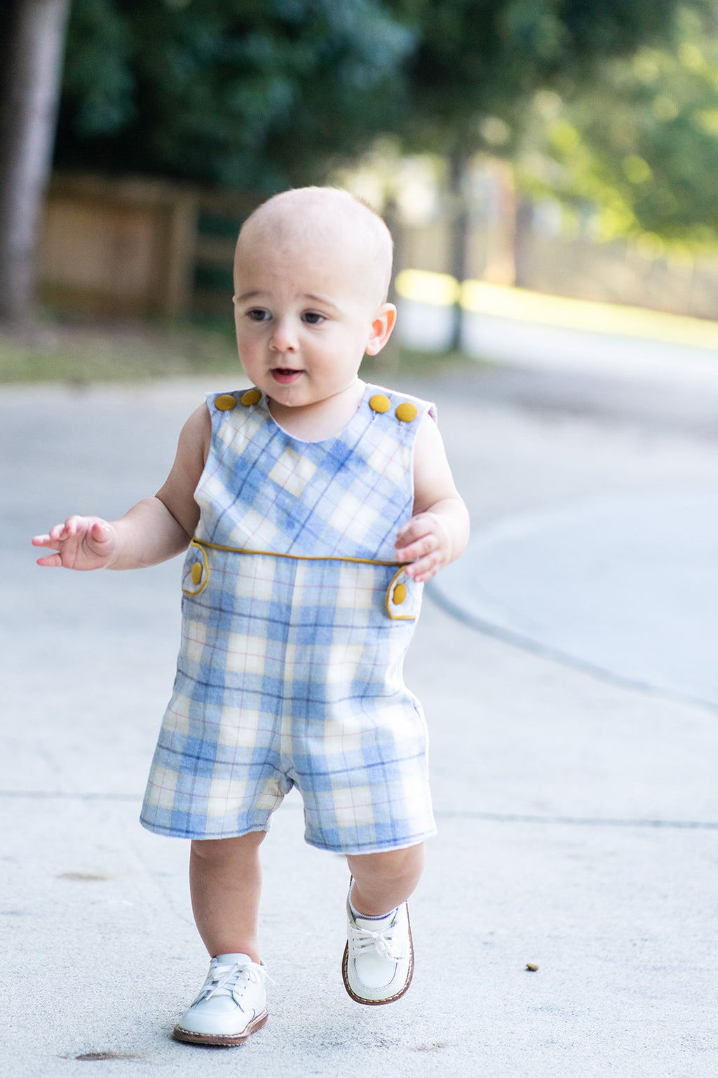 Leo Viella plaid boy's overall. - Little Threads Inc. Children's Clothing