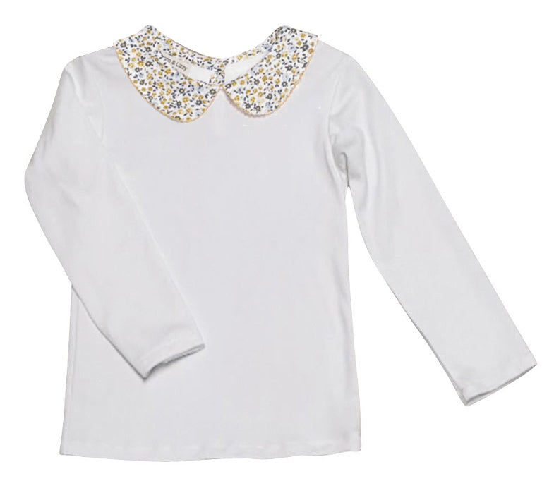 White Pima cotton Girl's  top floral  collar - Little Threads Inc. Children's Clothing