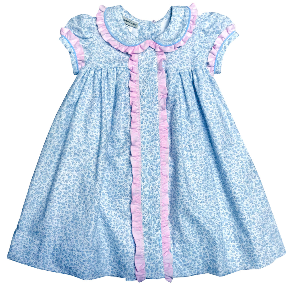 Pink and Blue Ruffle Floral Dress - Little Threads Inc. Children's Clothing