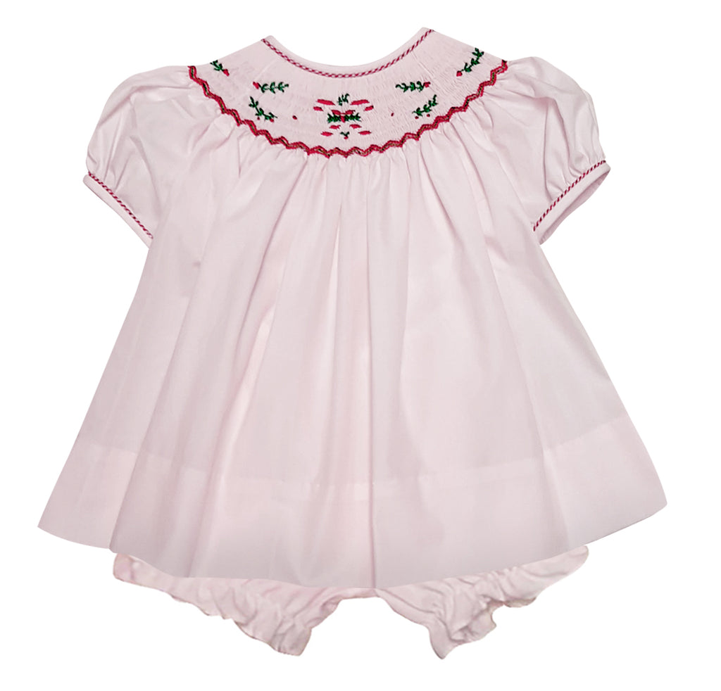 Pink Christmas hand Smocked girl's bishop dress - Little Threads Inc. Children's Clothing
