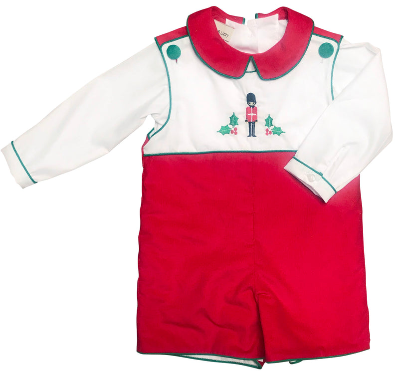 Traditional Christmas Red cord soldier overall set - Little Threads Inc. Children's Clothing