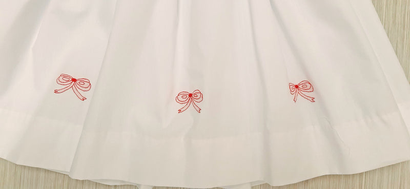 White Christmas Bows and hollies shadow work girls dress - Little Threads Inc. Children's Clothing