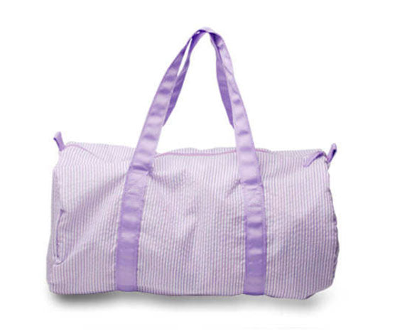 Lavender stripe Seersucker Duffle bag for monograming - Little Threads Inc. Children's Clothing