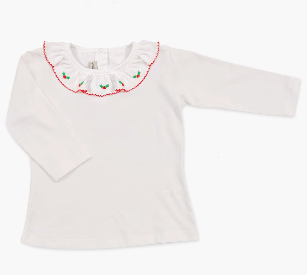 Hollies Cane ruffle Pima Cotton girls top - Little Threads Inc. Children's Clothing