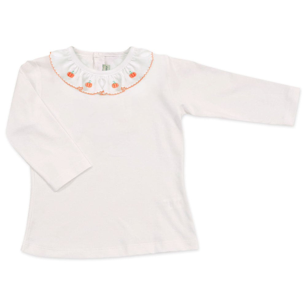 White Pumpkin Collar Girl's long sleeve blouse - Little Threads Inc. Children's Clothing