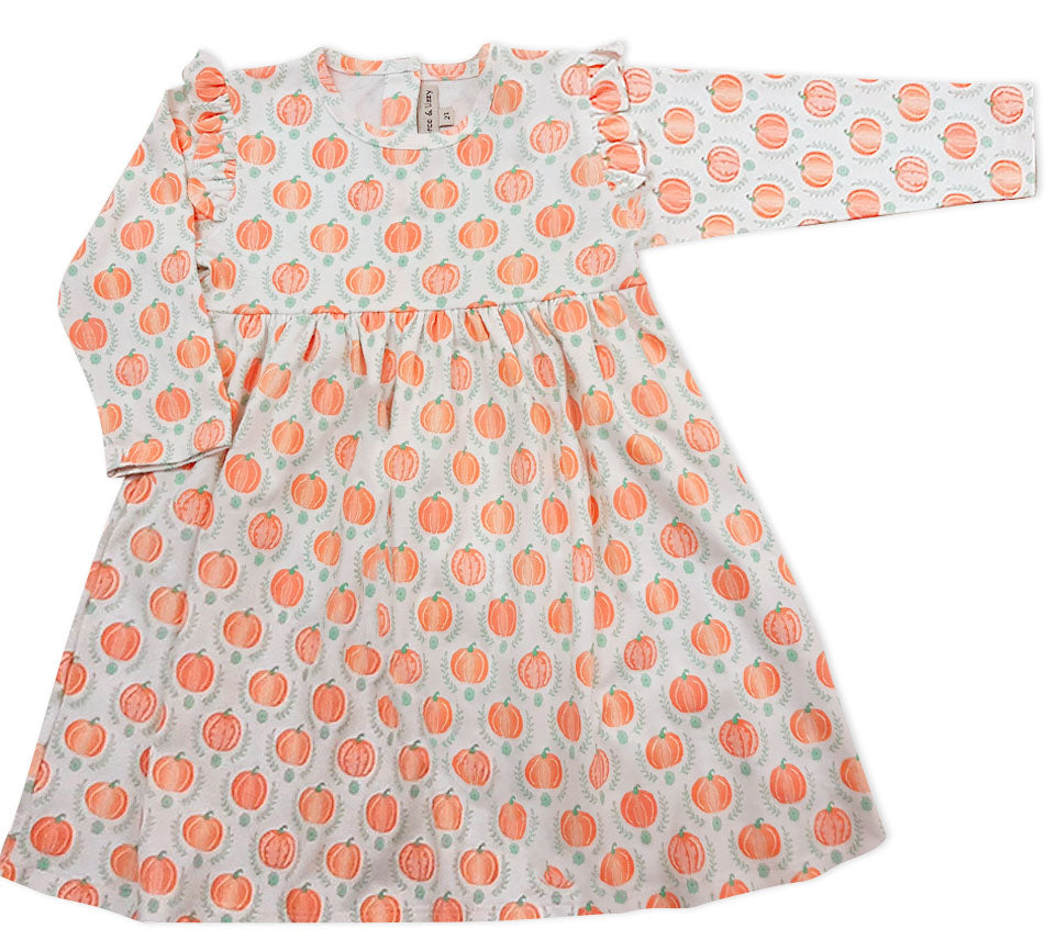 Pima Cotton Knit Pumpkin Ruffle Girl's Dress - Little Threads Inc. Children's Clothing