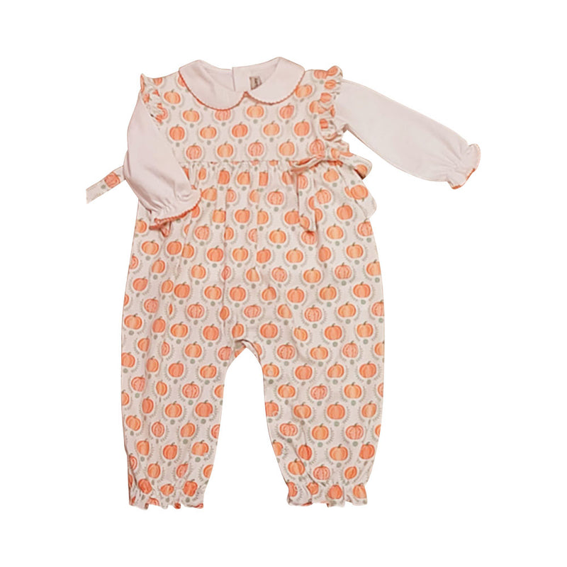 Pumpkin Pima Cotton Knit Baby Girl  romper Set - Little Threads Inc. Children's Clothing