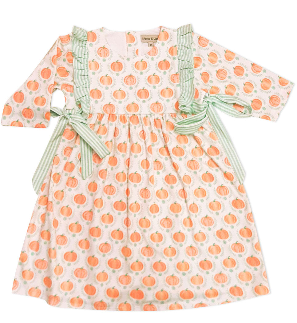 Pima Cotton Knit Ruffle Pumpkin Girl's Dress - Little Threads Inc. Children's Clothing