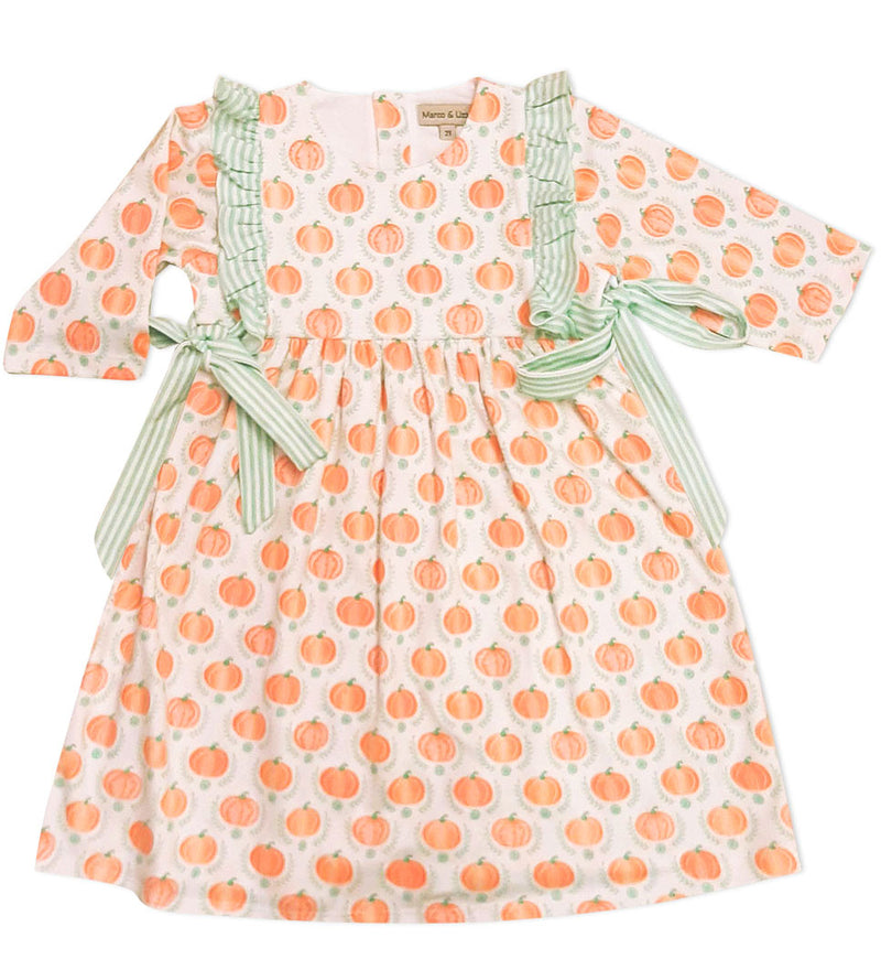 Pima Cotton Knit Ruffle Pumpkin Girl's Dress - Little Threads Inc. Children's Clothing