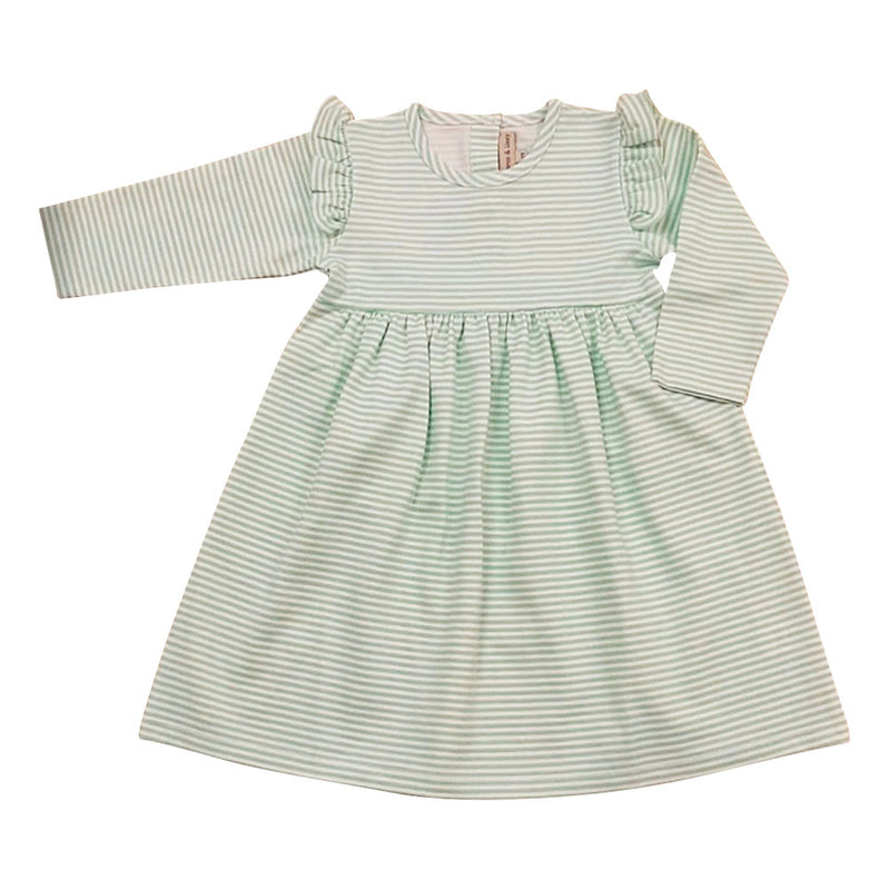 Green Stripe Pima cotton Knit Girls dress for Monograming - Little Threads Inc. Children's Clothing