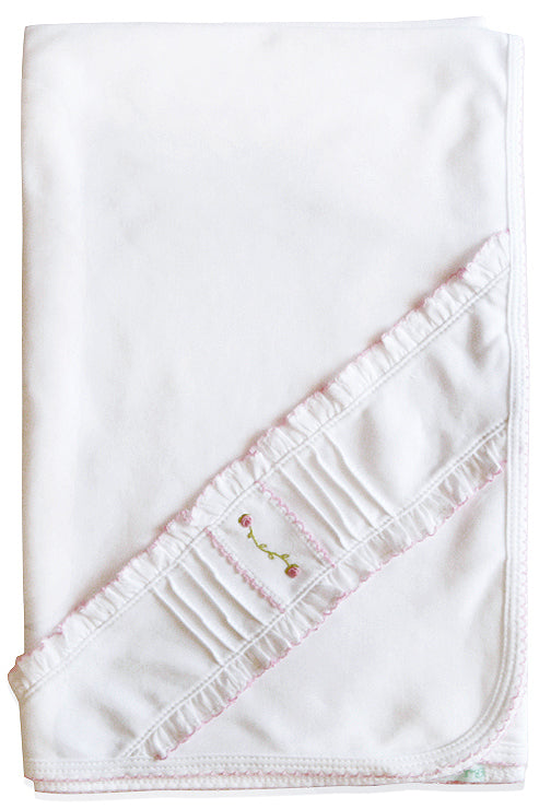 Baby Girl's White Ruffle Rose Blanket - Little Threads Inc. Children's Clothing