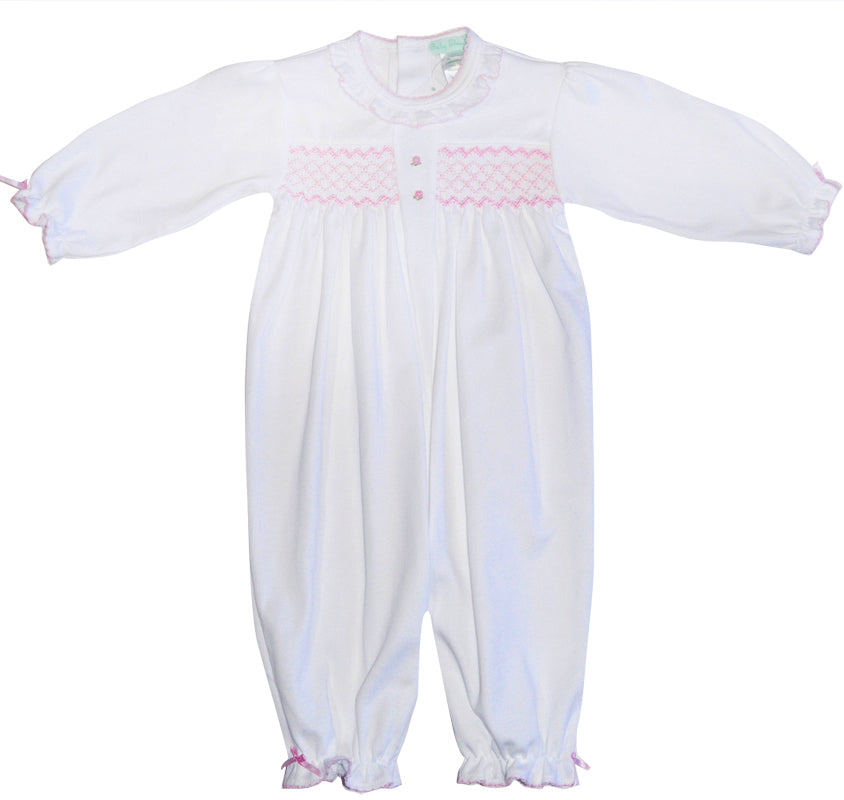 Baby Girl's White and Pink Hand Smocked Converter - Little Threads Inc. Children's Clothing