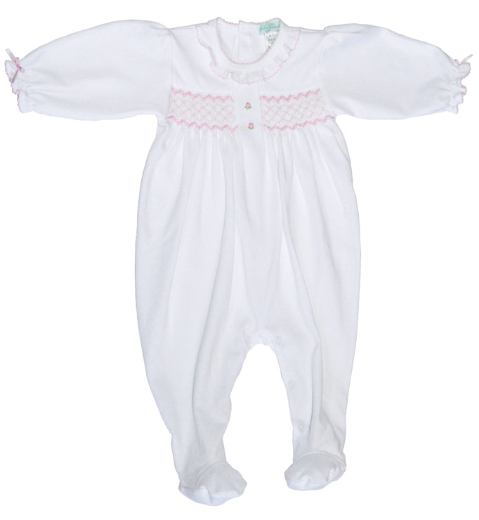 Baby Girl's White Hand Smocked Footie - Little Threads Inc. Children's Clothing