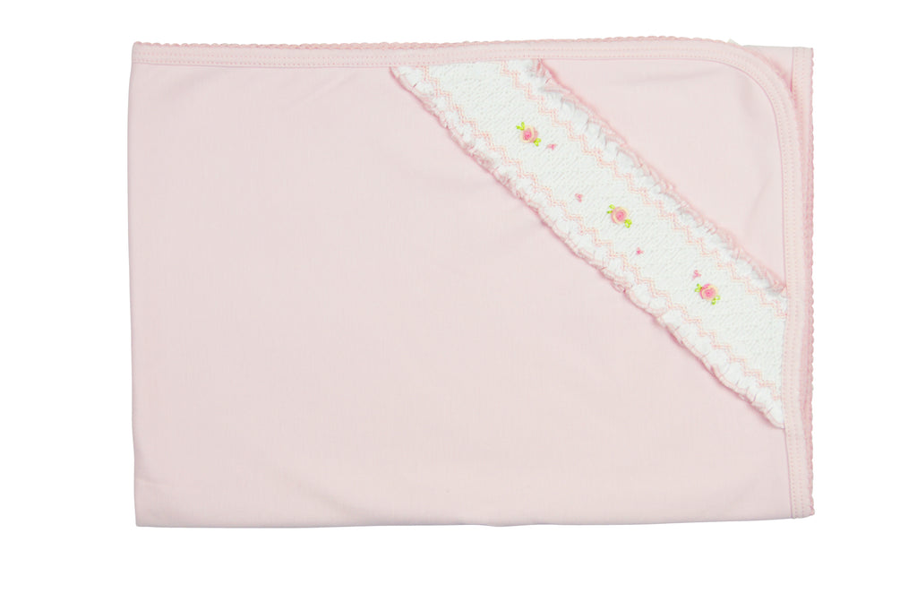 Baby Girl Pink Hand Smocked Rosebuds Blanket - Little Threads Inc. Children's Clothing