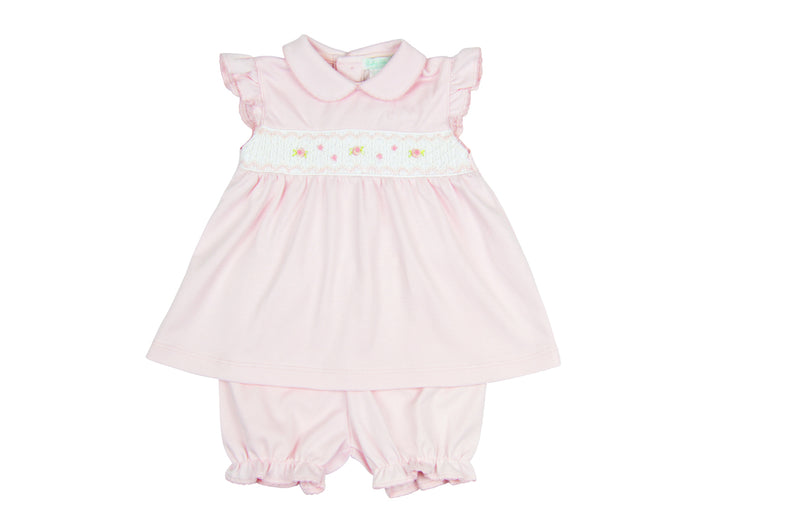 Baby Girl Pink Hand Smocked Rosebud Dress - Little Threads Inc. Children's Clothing