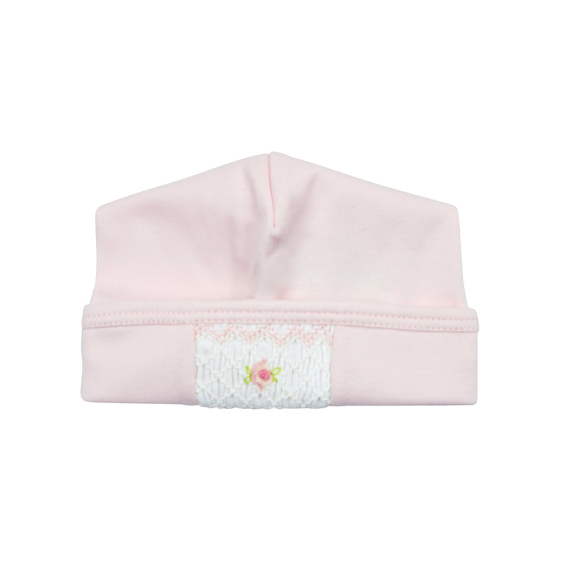 Baby Girl Pink Hand Smocked Rosebud Hat - Little Threads Inc. Children's Clothing