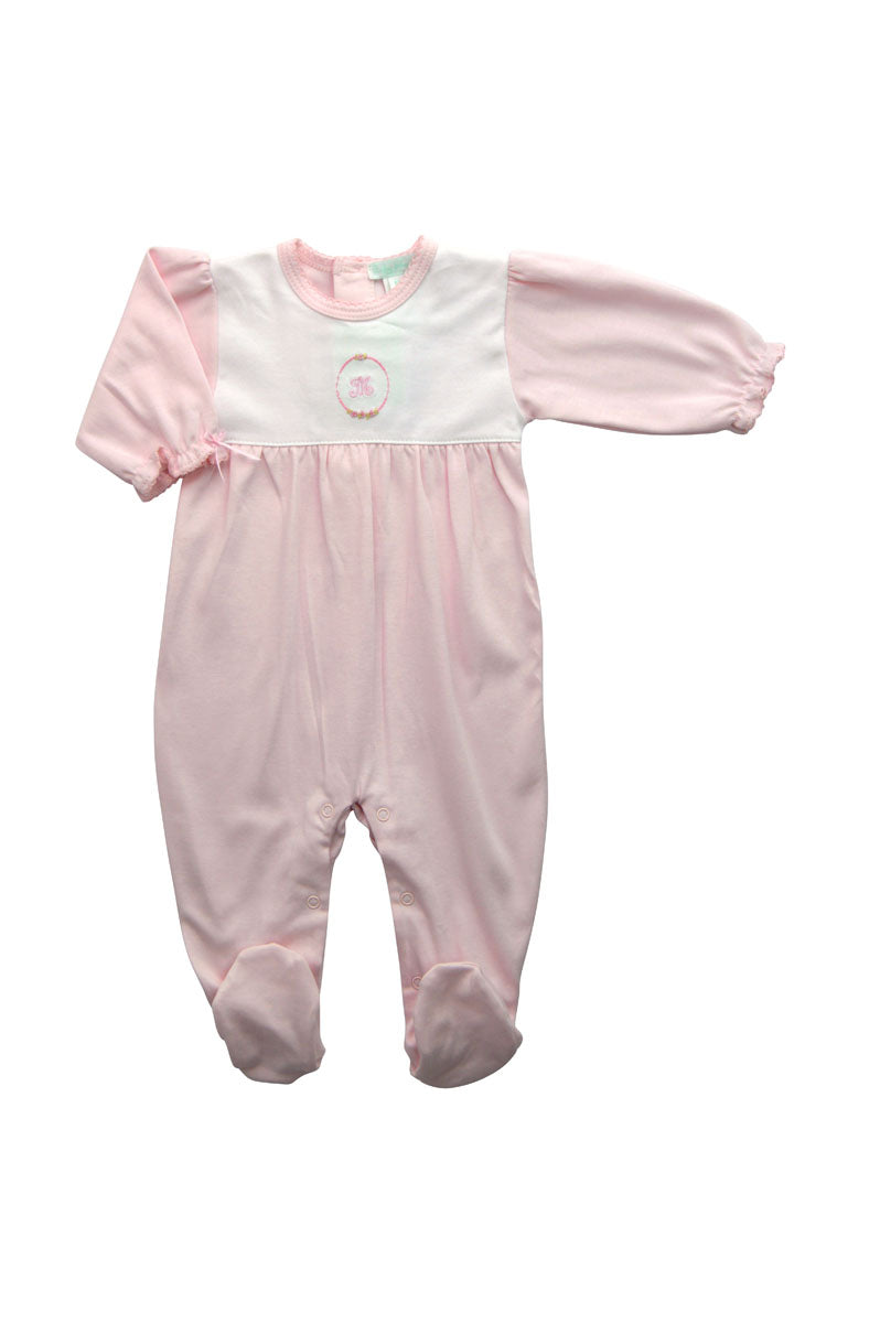 Baby Girl's Pink Rose Vines Monogram Footie - Little Threads Inc. Children's Clothing