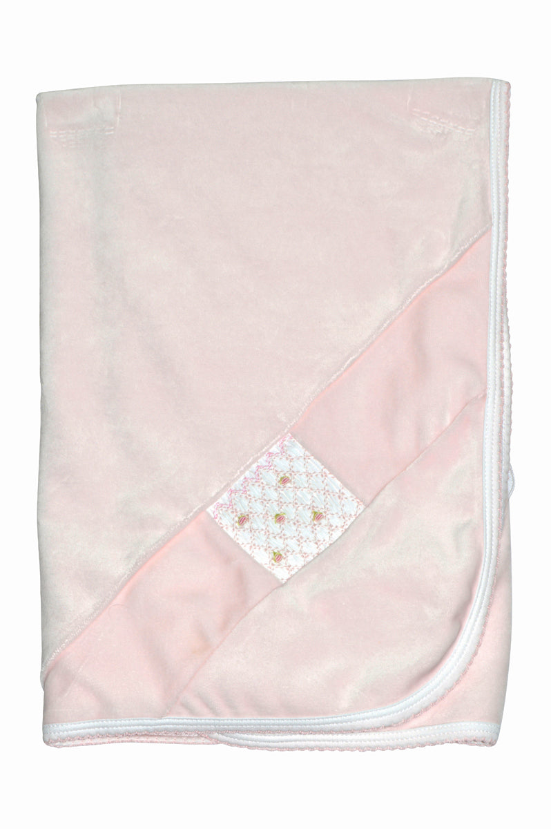 Pink Velour Hand Smocked Footie, blanket and hat Baby girls gift set. - Little Threads Inc. Children's Clothing