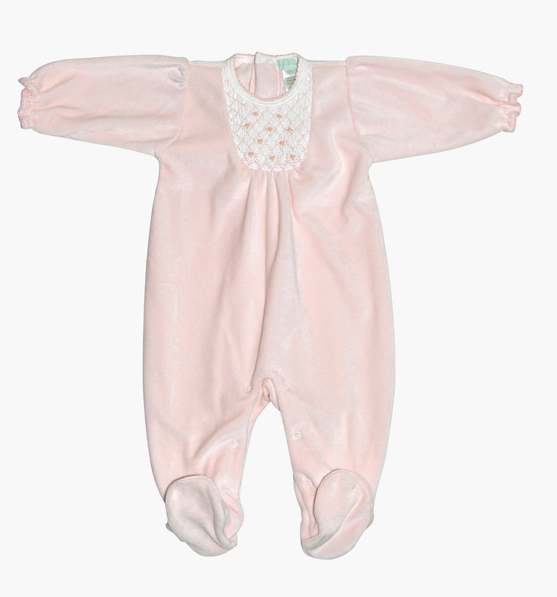 Pink Velour Hand Smocked Footie - Little Threads Inc. Children's Clothing