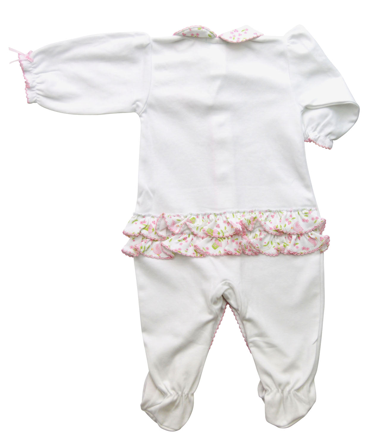 Birdcages and birds white pima cotton baby footie - Little Threads Inc. Children's Clothing