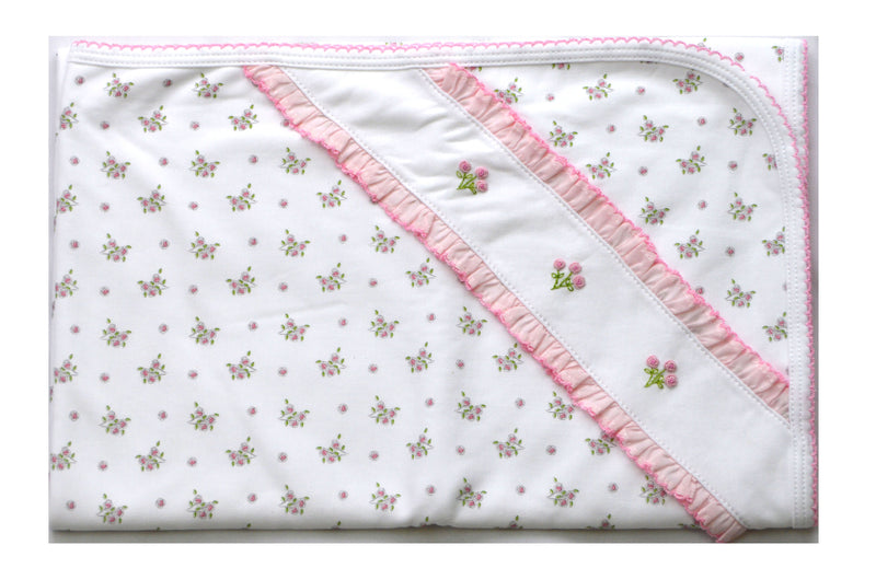 Pink Pima cotton  floral print blanket - Little Threads Inc. Children's Clothing