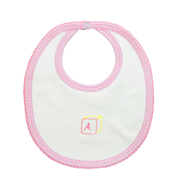 Girl's Pink Chek ABC Bib - Little Threads Inc. Children's Clothing