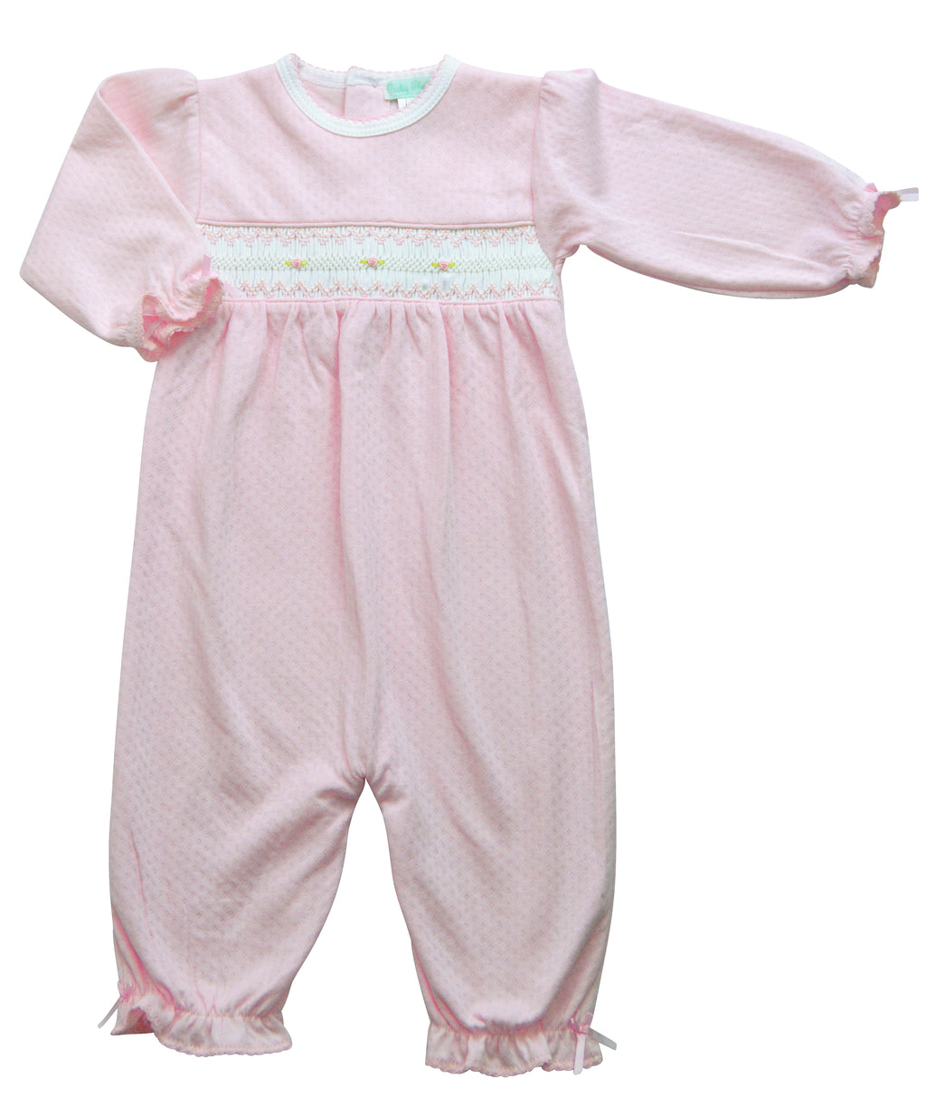 Baby Girl's Pink Jacquard Hand Smocked Converter - Little Threads Inc. Children's Clothing