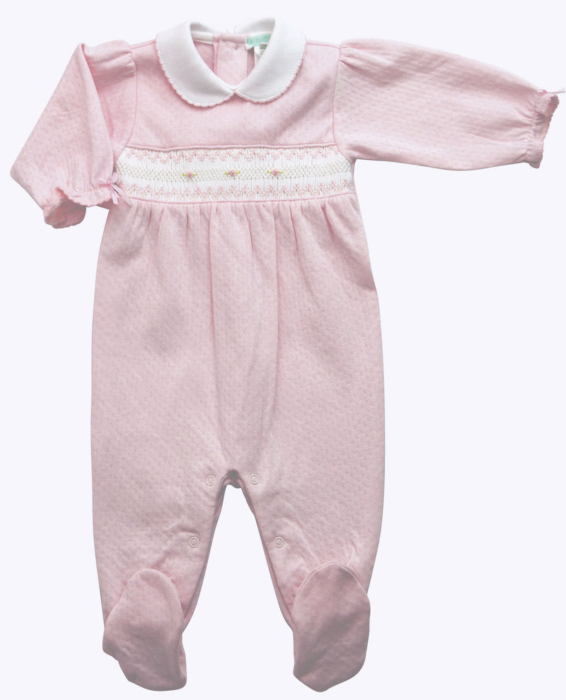 Baby Girl's Pink Jacquard Hand Smocked Footie - Little Threads Inc. Children's Clothing