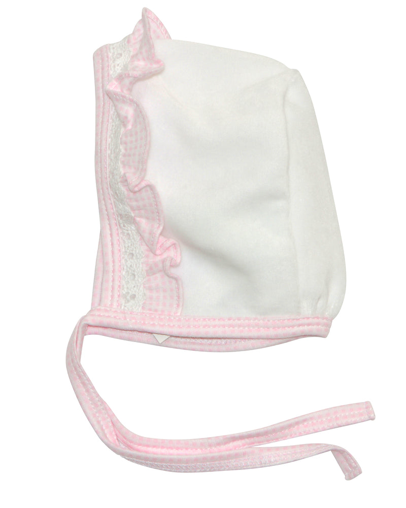Pink Check Lace Girl Bonnet - Little Threads Inc. Children's Clothing