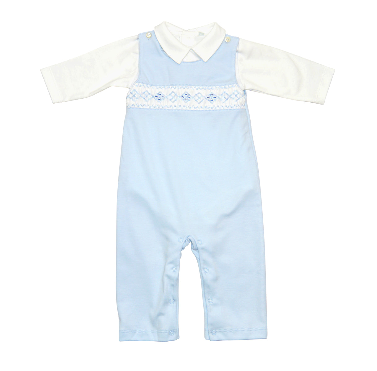 Baby Boy's Blue Argyle Diamond Hand Smocked Overall - Little Threads Inc. Children's Clothing