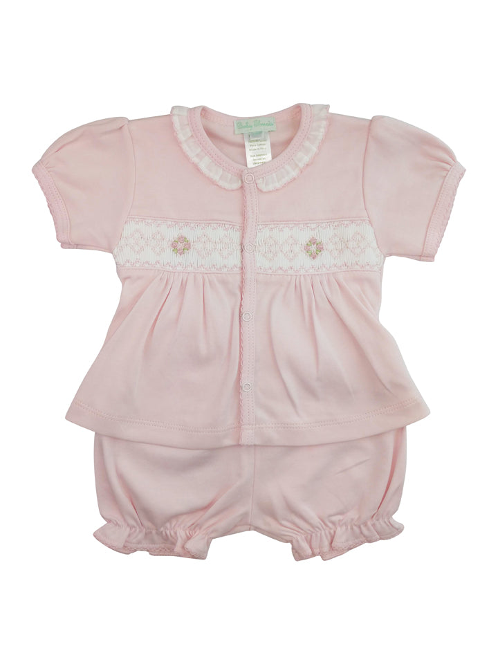 Hand smocked Pima cotton baby shirt and daiper cover set - Little Threads Inc. Children's Clothing
