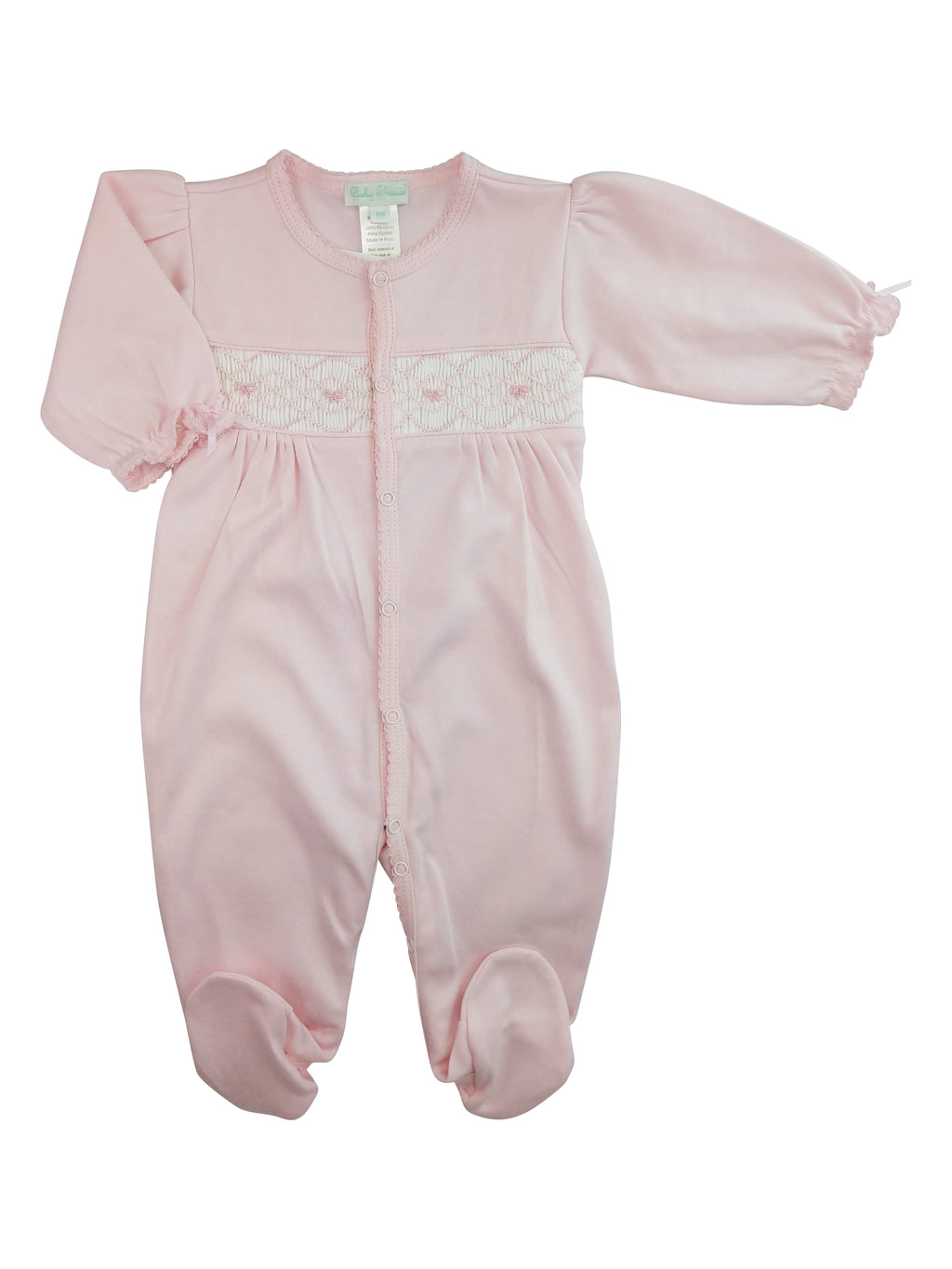 Bows Hand Smocked Pima Cotton Baby Footie - Little Threads Inc. Children's Clothing