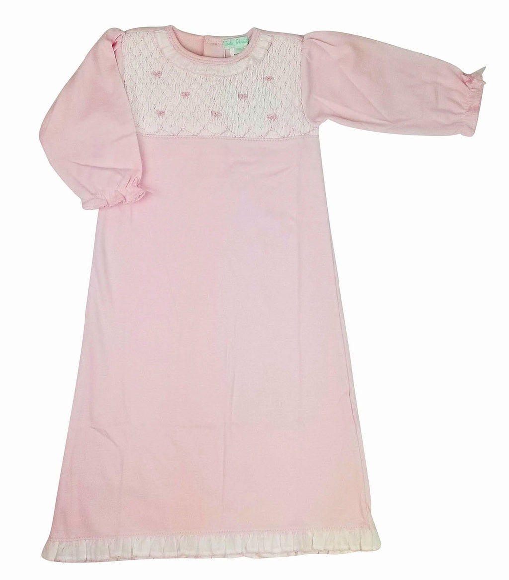 Baby Girl's Pink Smocked Bows Daygown - Little Threads Inc. Children's Clothing