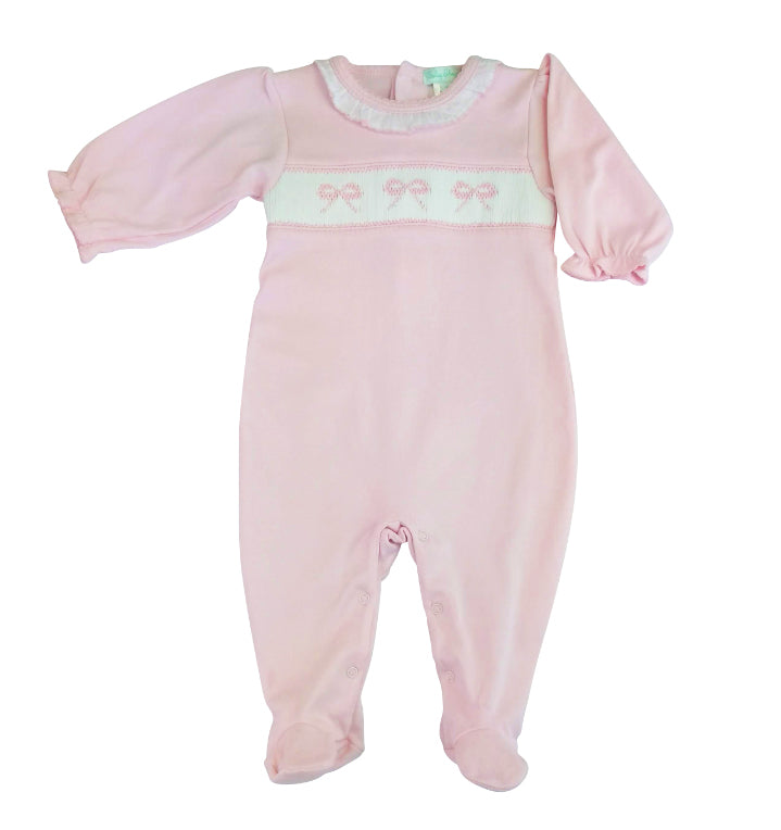 Baby Girls Pink Smocked Bows Footie - Little Threads Inc. Children's Clothing