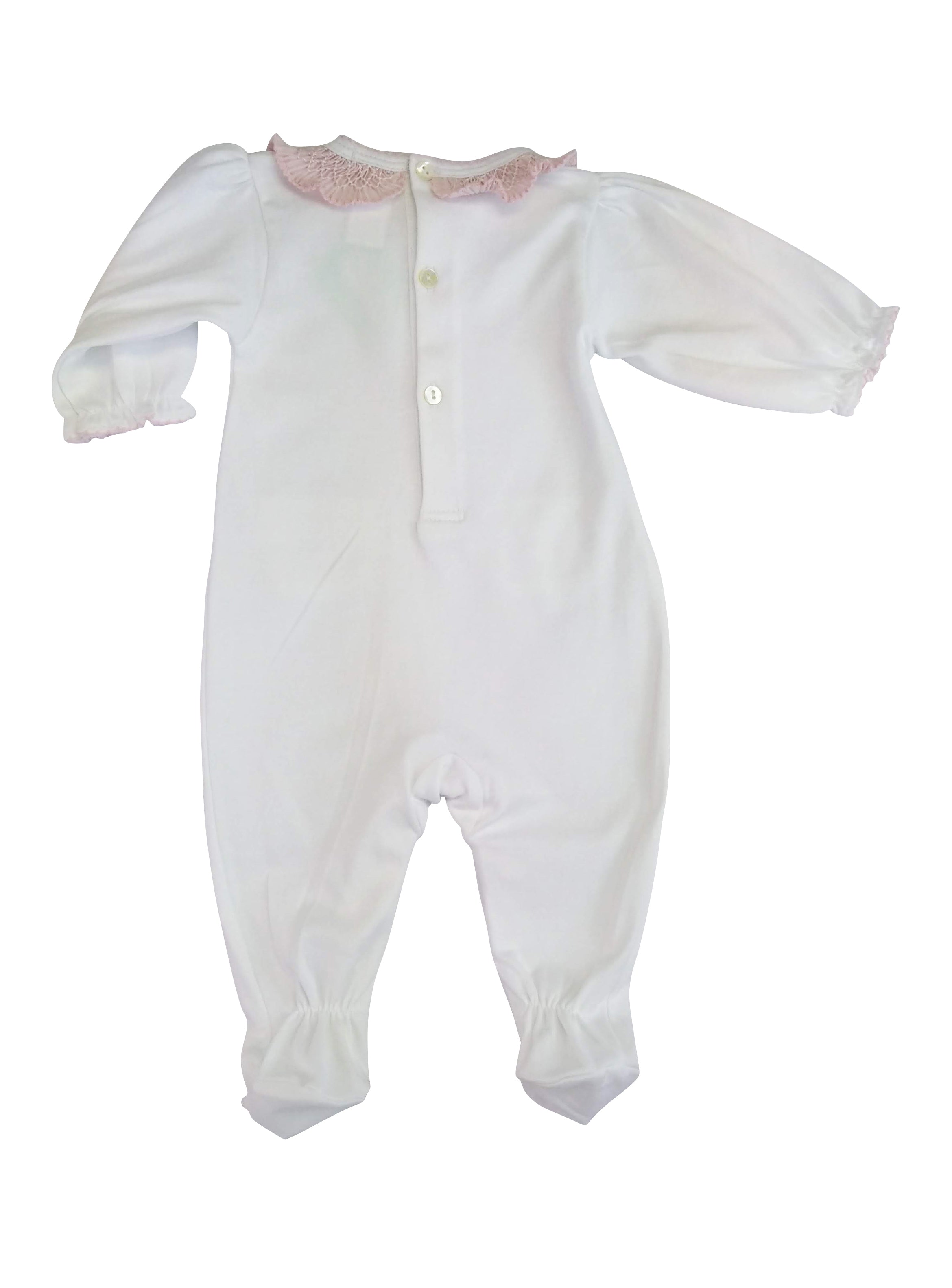 Baby Girl Pink Smocked Collar Footie - Little Threads Inc. Children's Clothing