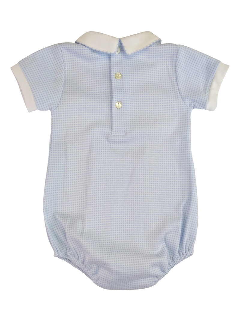 Baby Boy's Blue Check Smocked Bunny Romper - Little Threads Inc. Children's Clothing