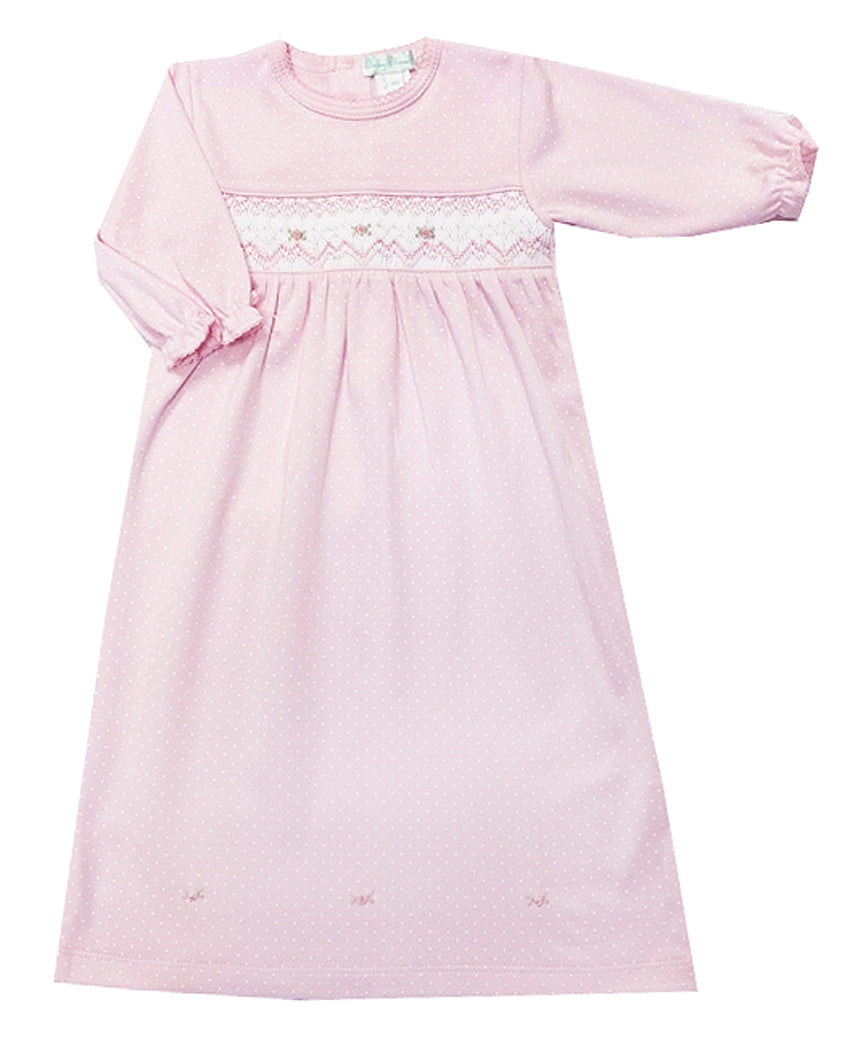 Pink dots Hand smocked baby girldaygowns - Little Threads Inc. Children's Clothing
