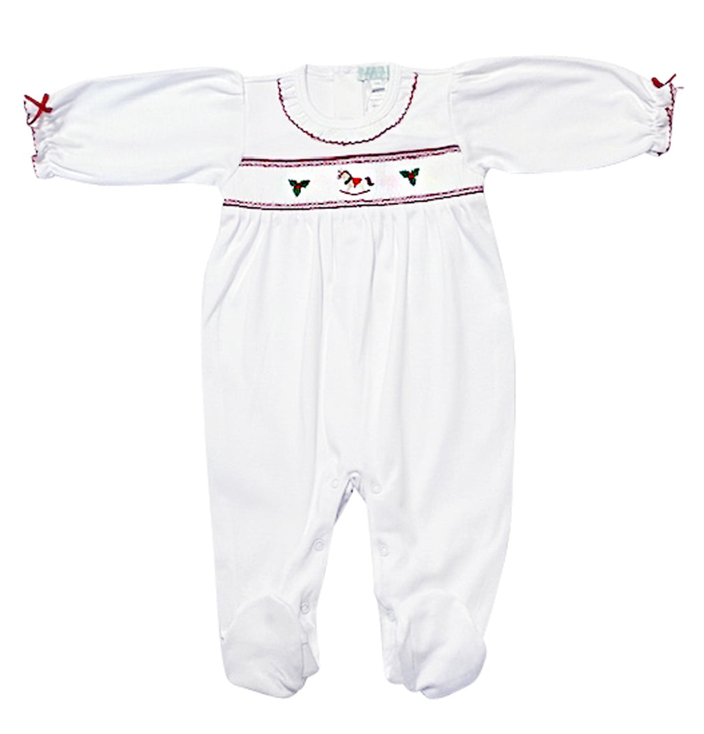 Christmas rocking Horse baby girl footie - Little Threads Inc. Children's Clothing