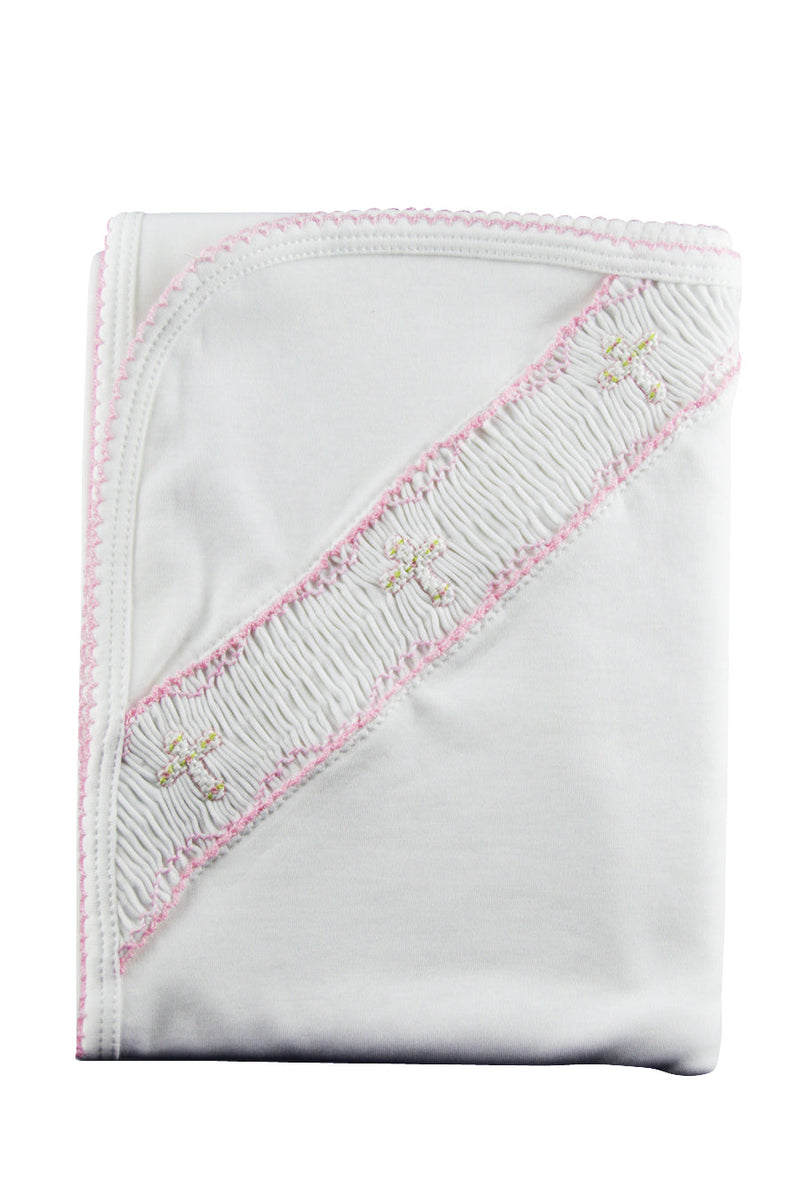 Tecomoabesos Smocked Blanket, White with Pink main image 0
