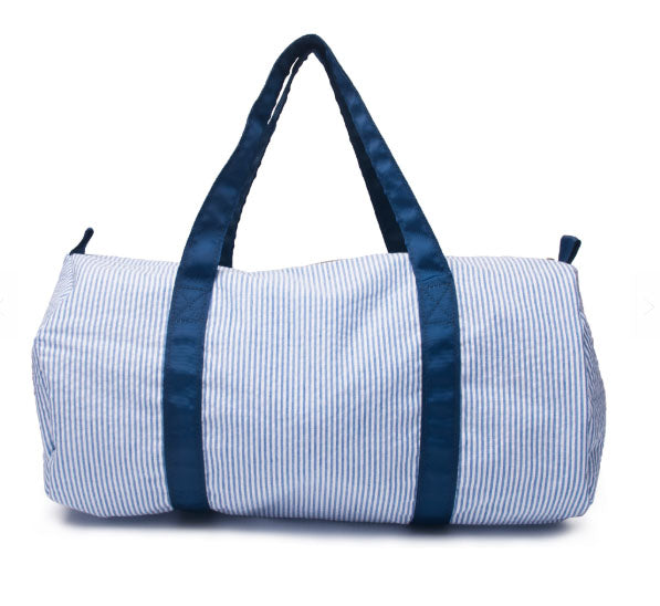 Navy Seersucker Duffle bag for monograming - Little Threads Inc. Children's Clothing