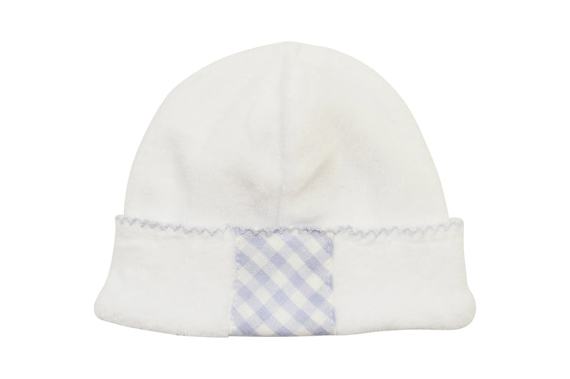 White Velour with Blue Checks Hat - Little Threads Inc. Children's Clothing